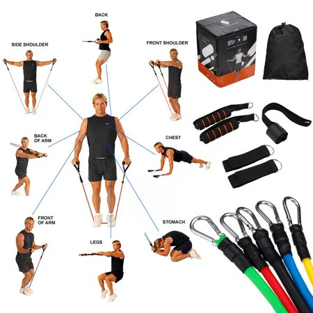 SET 11x Piese pentru antrenament cu benzi elastice rezistente + CADOU 3 benzi fitness