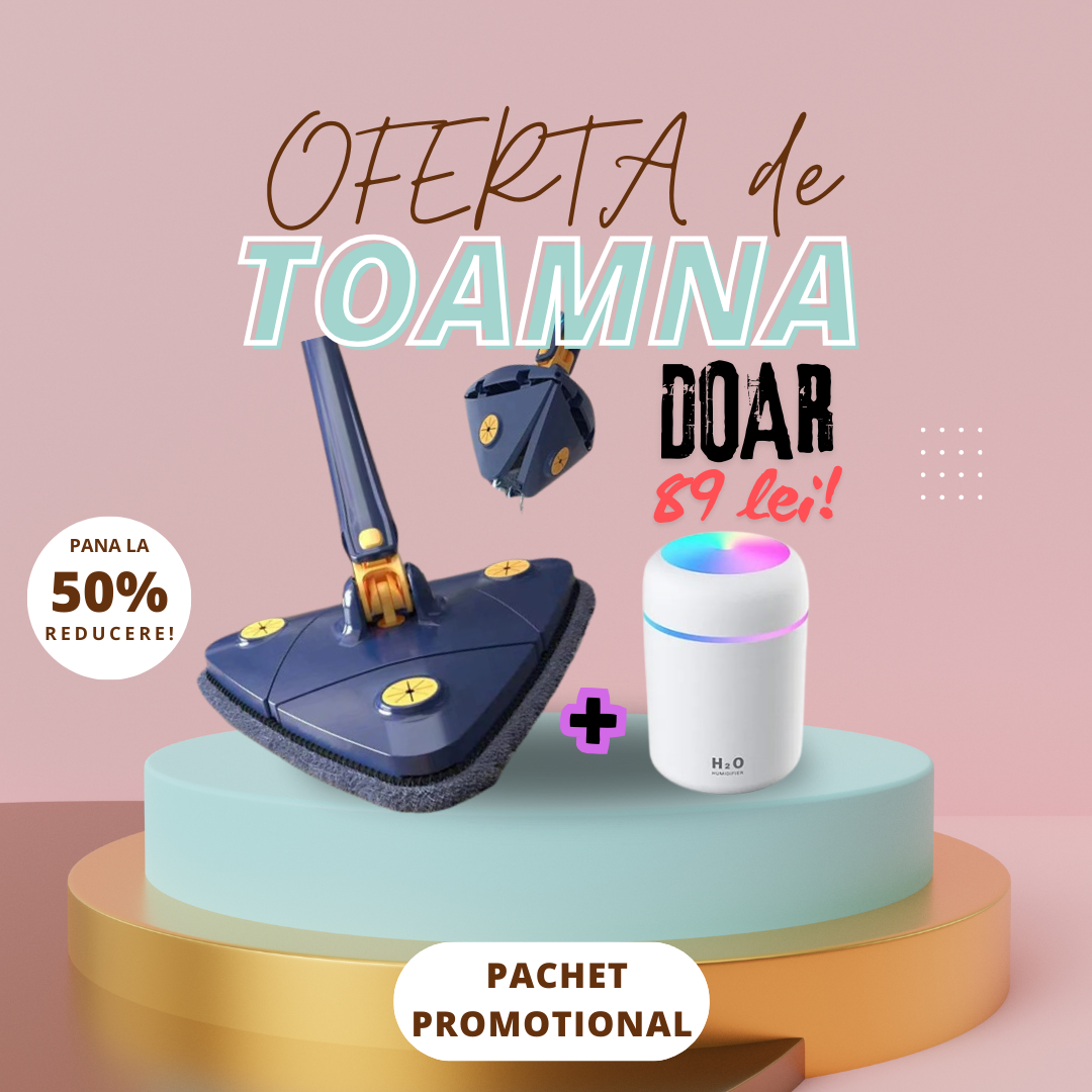 Pachet Promo: 2x Mop Clean Master Reglabil cu Rotire 360° + Umidificator CADOU