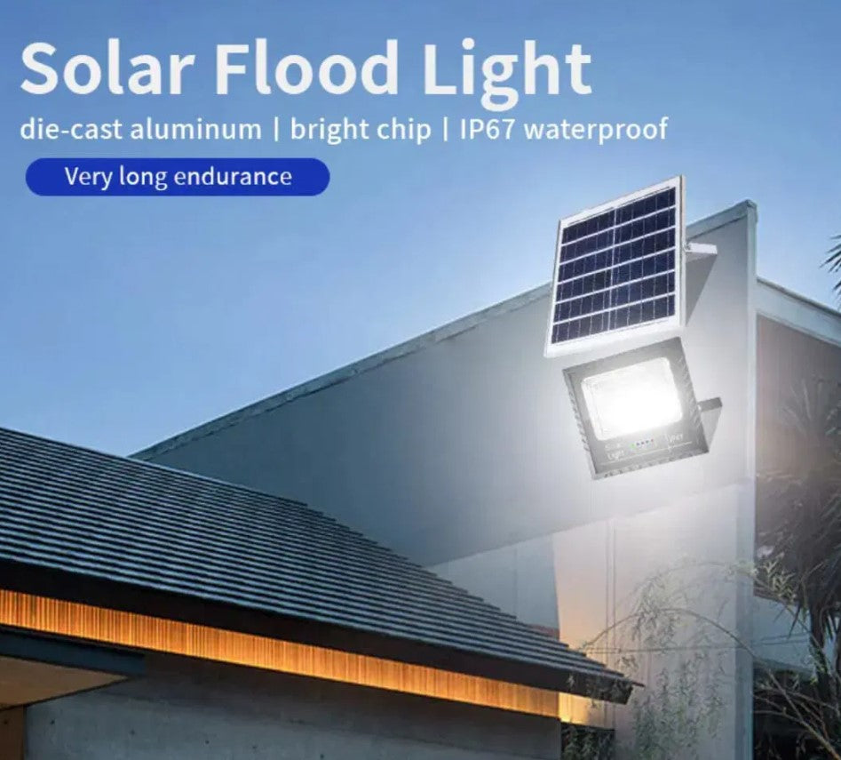 Proiector JORTAN LED 100W cu panou solar si telecomanda, IP66