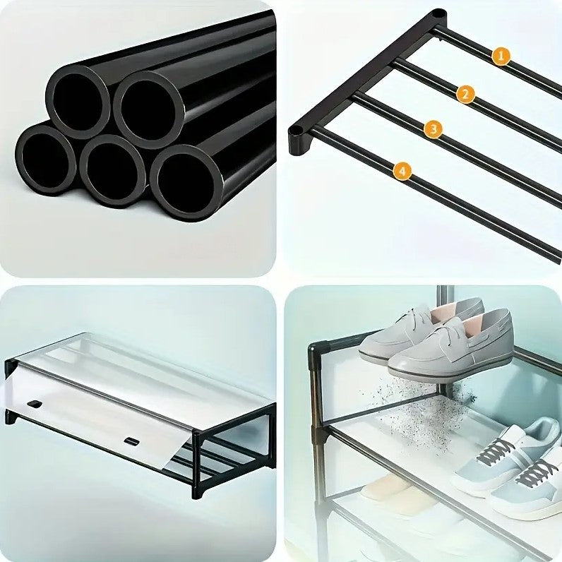 Cuier cu raft pantofi pe 4 niveluri si 8 carlige duble 77 x 35 x 167 cm Alb sau Negru