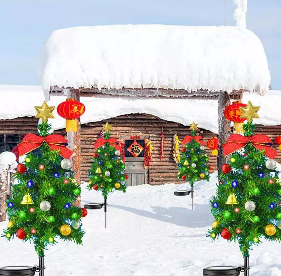 Set 2 / 4 Lampa solara LED de Craciun, brad impodobit 68 cm