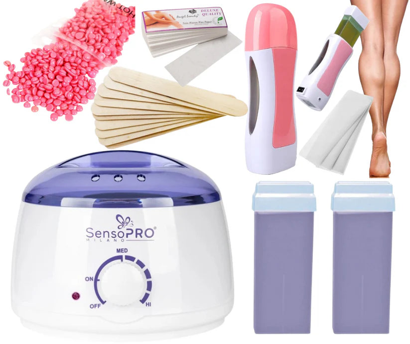 Kit Epilare Ceara Unica Folosinta + Traditionala - Inclus 100 g ceara granule ,100 spatule,100 benzi, 2 tuburi ceara